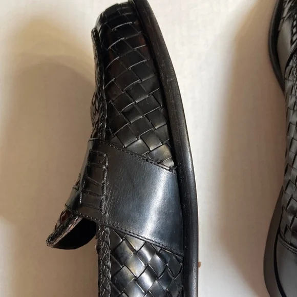 VTG Bragano Cole Haan Men's Black Brown Woven Leather Penny Loafers Italy Sz 11 - Picture 14 of 16